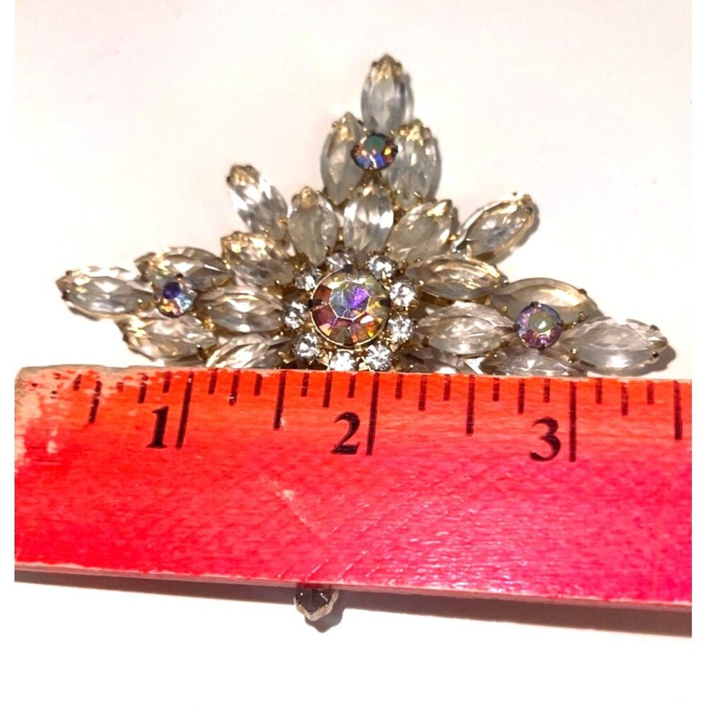 Massive Statement Colorless Rhinestone Crystal AB Brooch Vintage Jewelry Bridal - Picture 8 of 9